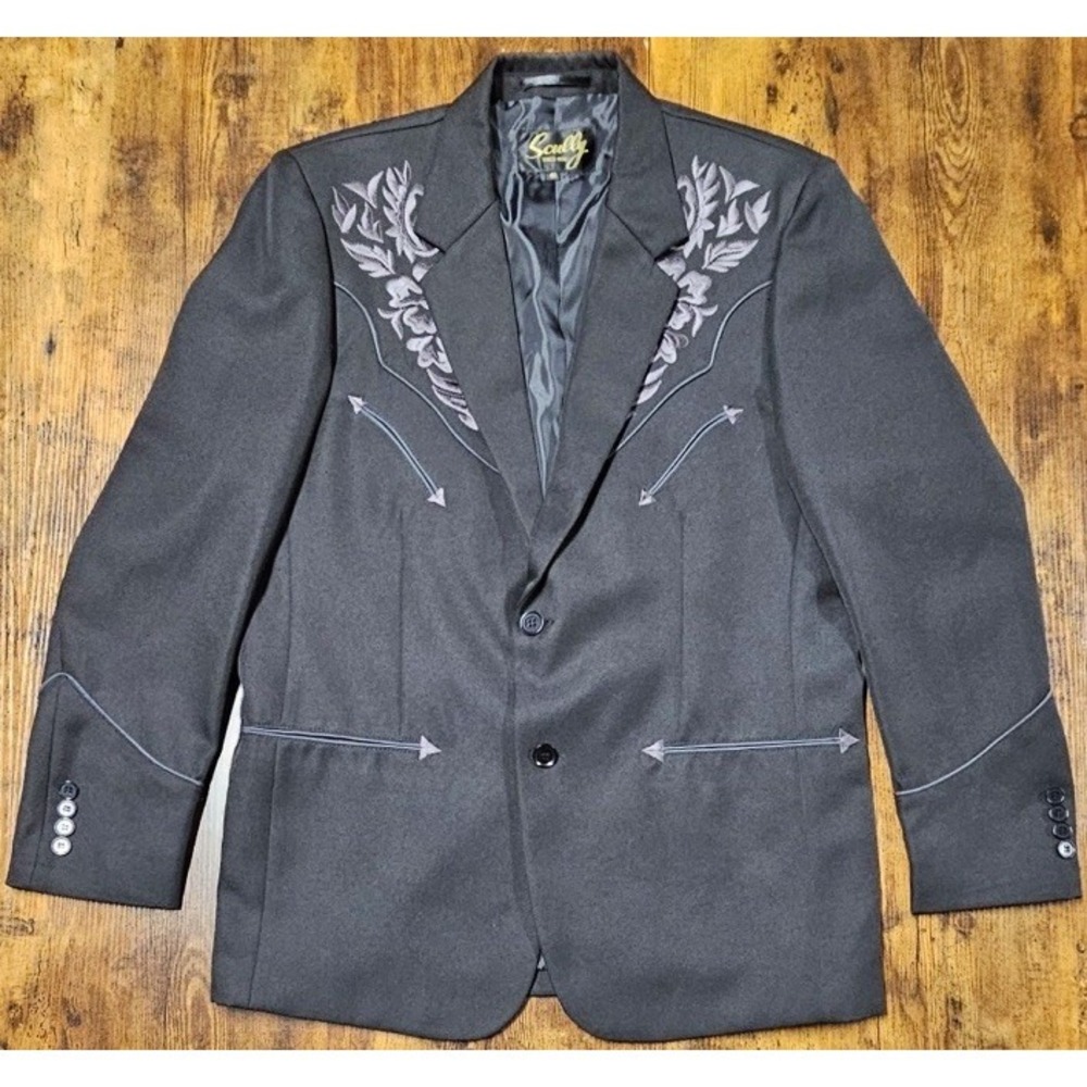 Scully Men's Black Gray Floral Embroidered Western Jacket Size 40